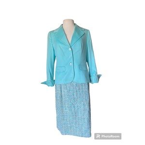 ESCADA CASHMERE 2-pc Blazer aqua 40 (10 US)multi tweed skirt 42 (12 US)rare